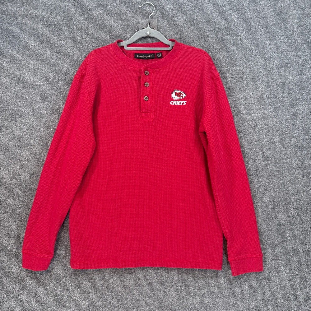 Kansas City Chiefs Shirt Mens Large Rec Dunbrooke Henley NFL Waffle Football